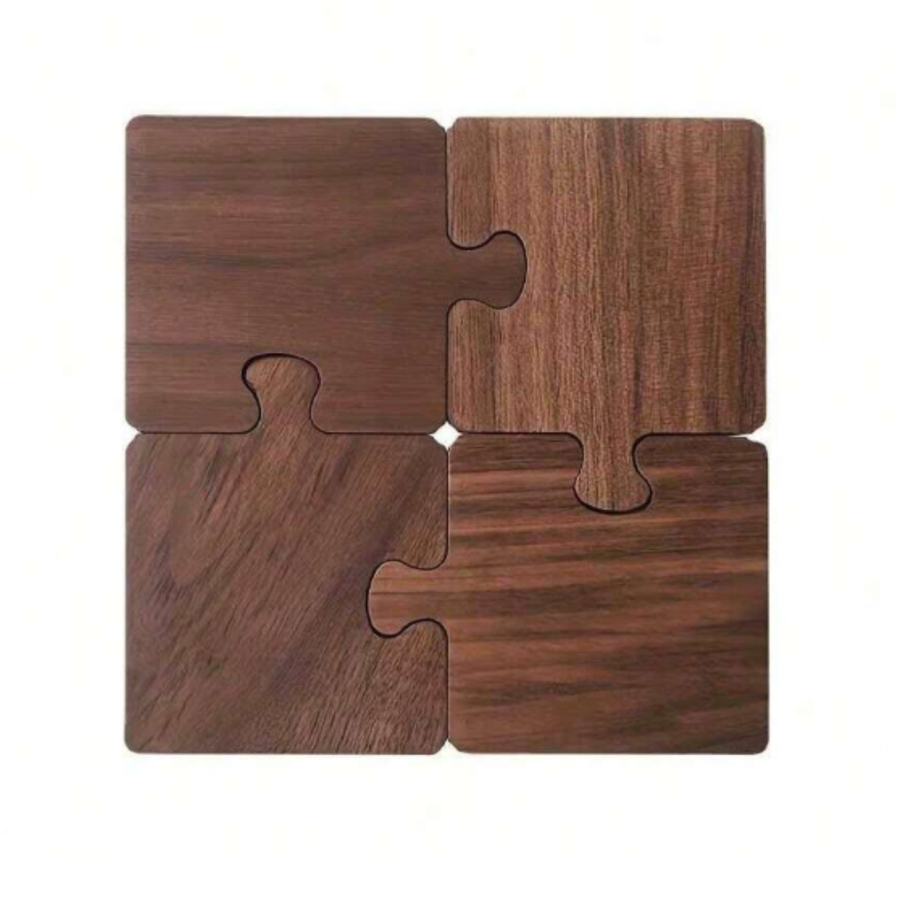 4-Piece Retro Puzzle Wooden Coaster Set