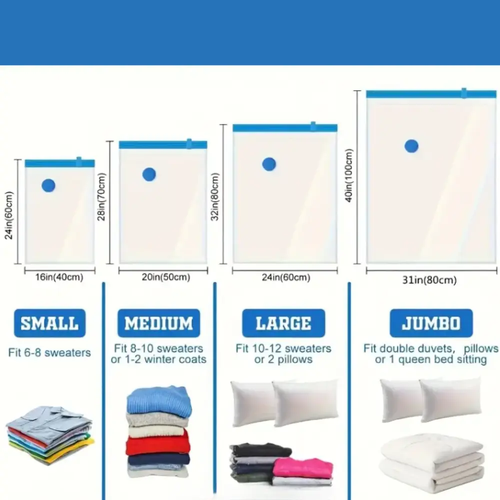 10 Pack Vacuum Storage Bags with Hand Pump – Space Saver Bags in 4 Sizes for Clothes, Bedding & Travel My Store