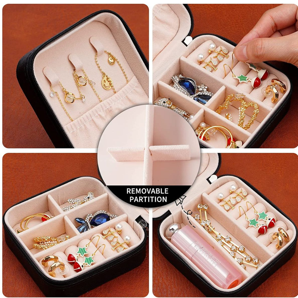 Mini Jewelry Box - Premium PU Leather Travel Organizer with Flannel Lining