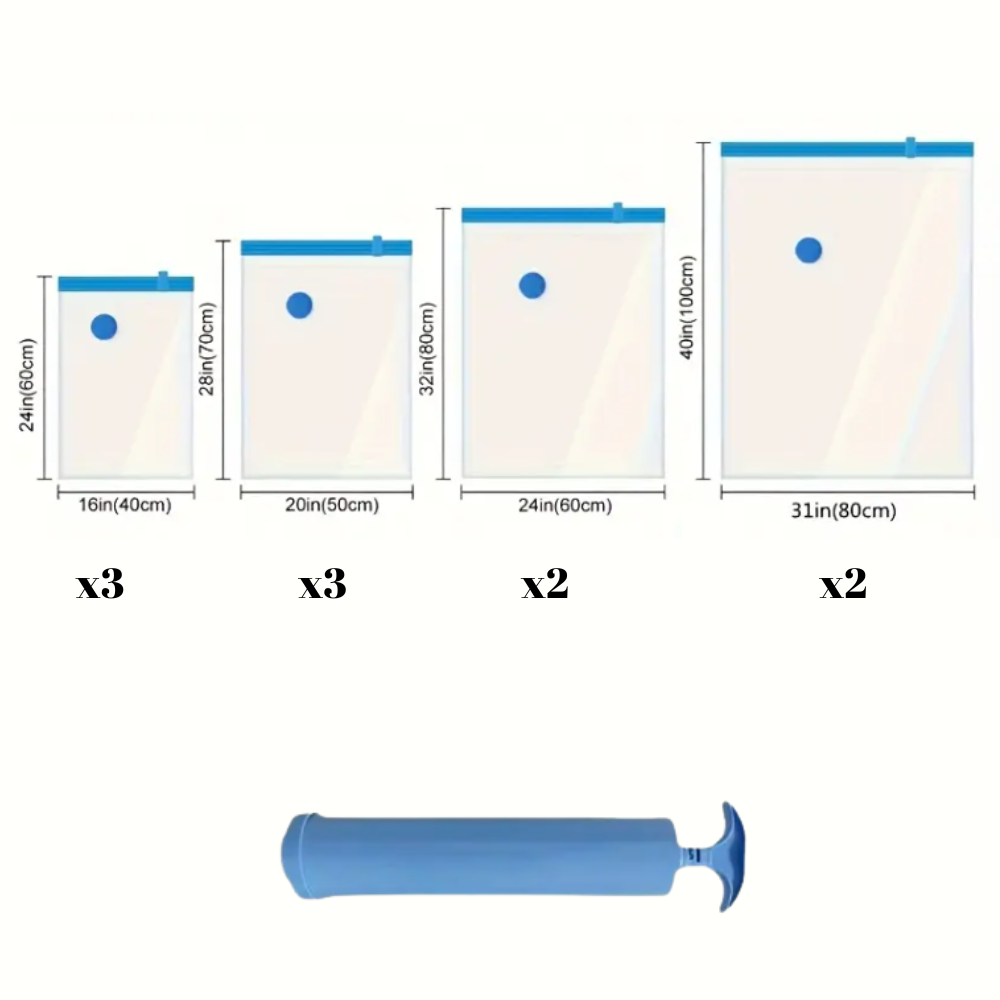 10 Pack Vacuum Storage Bags with Hand Pump – Space Saver Bags in 4 Sizes for Clothes, Bedding & Travel