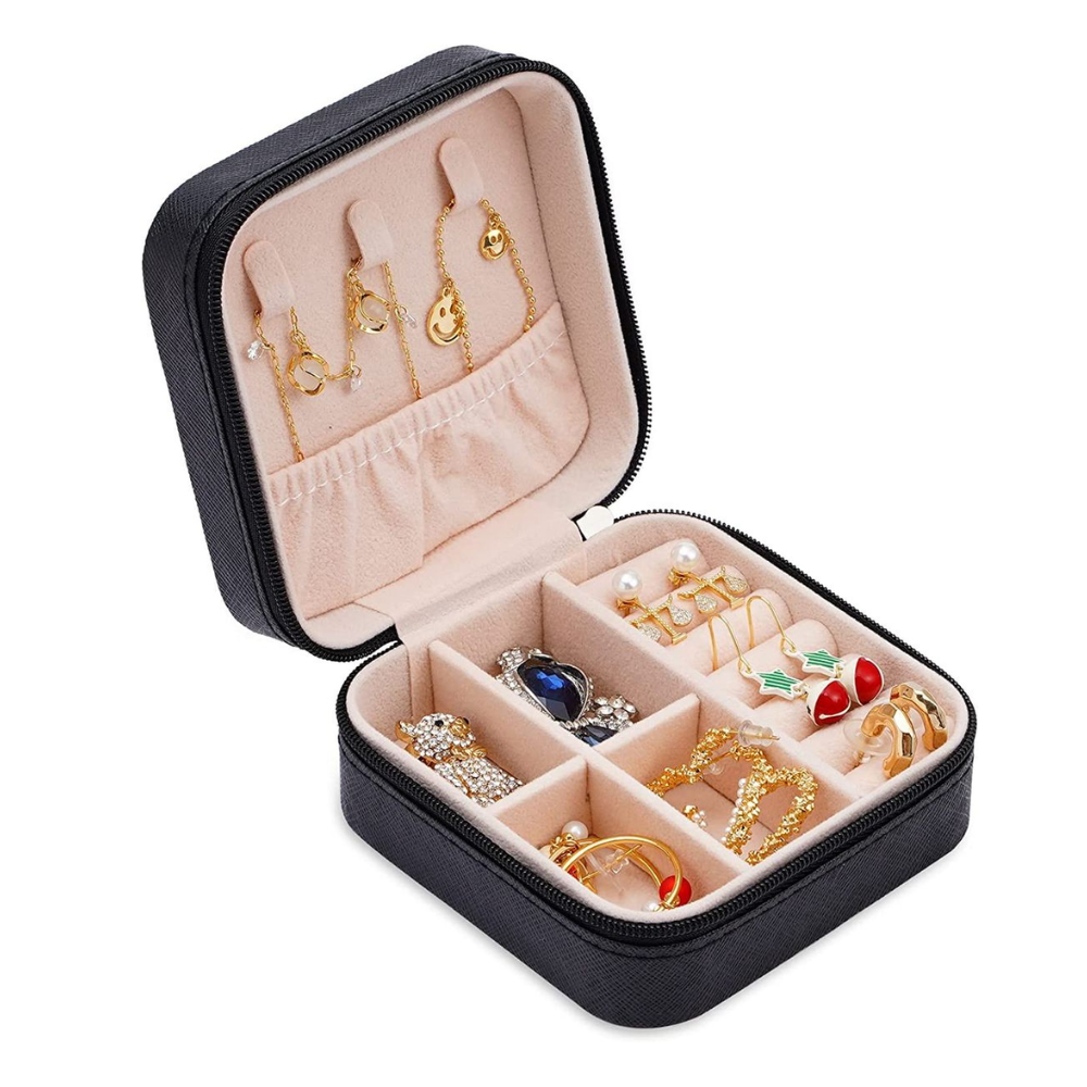 Mini Jewelry Box - Premium PU Leather Travel Organizer with Flannel Lining