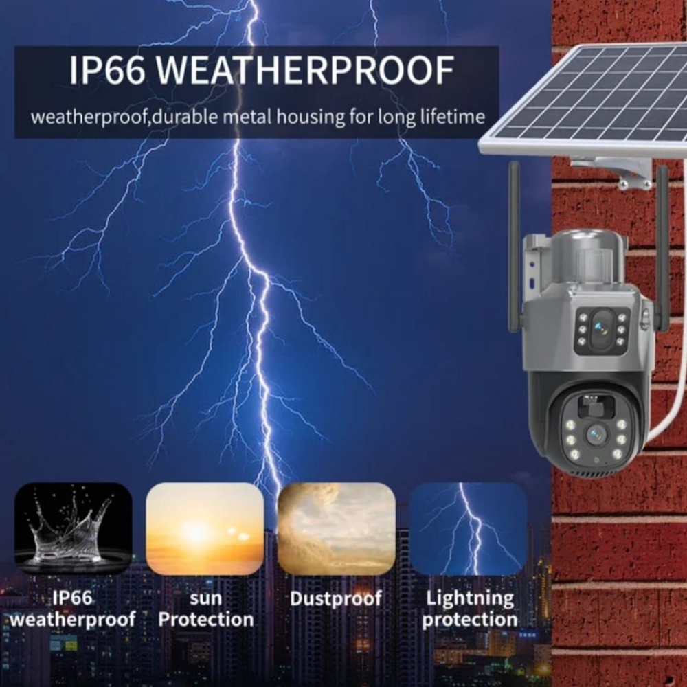 WiFi Solar Security Camera 4MP - Dual Lens 360° PTZ with Night Vision & Motion Detection
