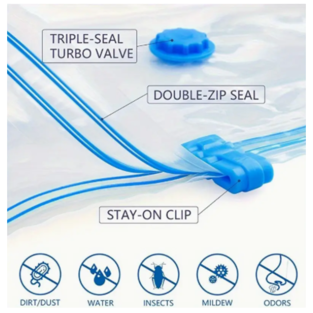 10 Pack Vacuum Storage Bags with Hand Pump – Space Saver Bags in 4 Sizes for Clothes, Bedding & Travel