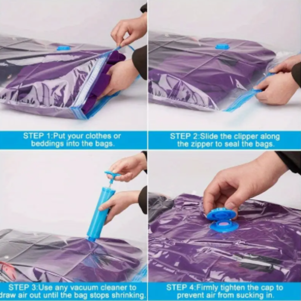 10 Pack Vacuum Storage Bags with Hand Pump – Space Saver Bags in 4 Sizes for Clothes, Bedding & Travel