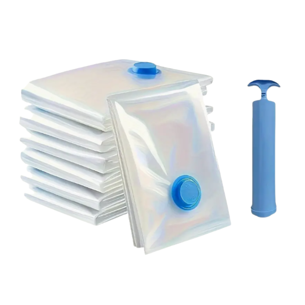 10 Pack Vacuum Storage Bags with Hand Pump – Space Saver Bags in 4 Sizes for Clothes, Bedding & Travel