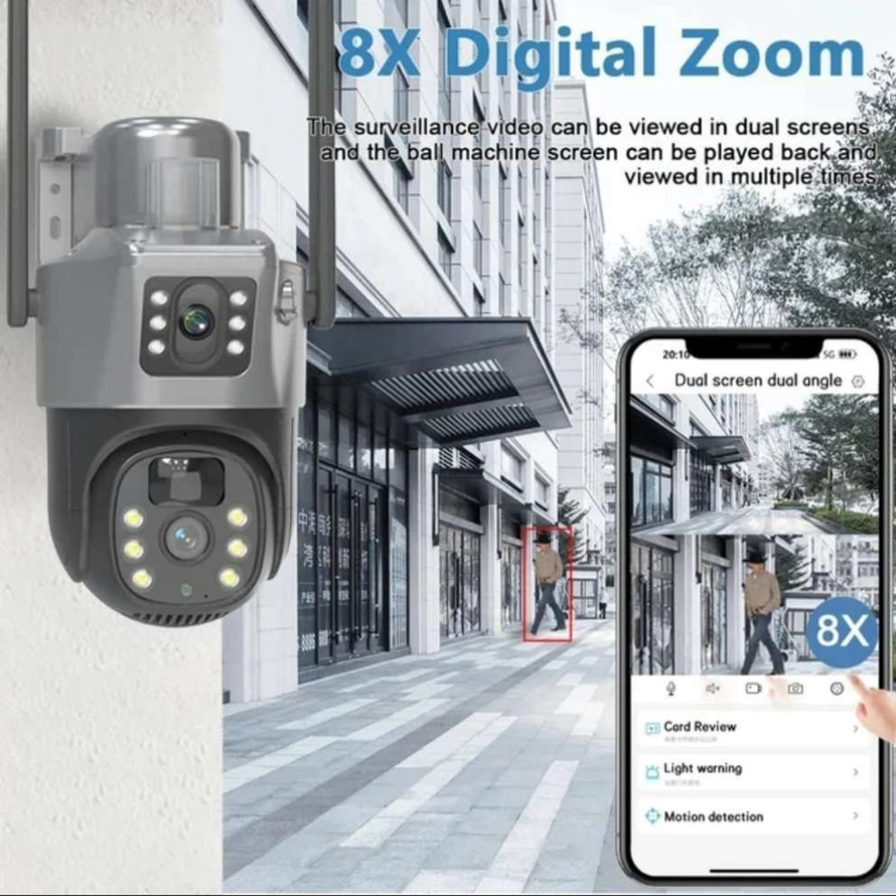WiFi Solar Security Camera 4MP - Dual Lens 360° PTZ with Night Vision & Motion Detection