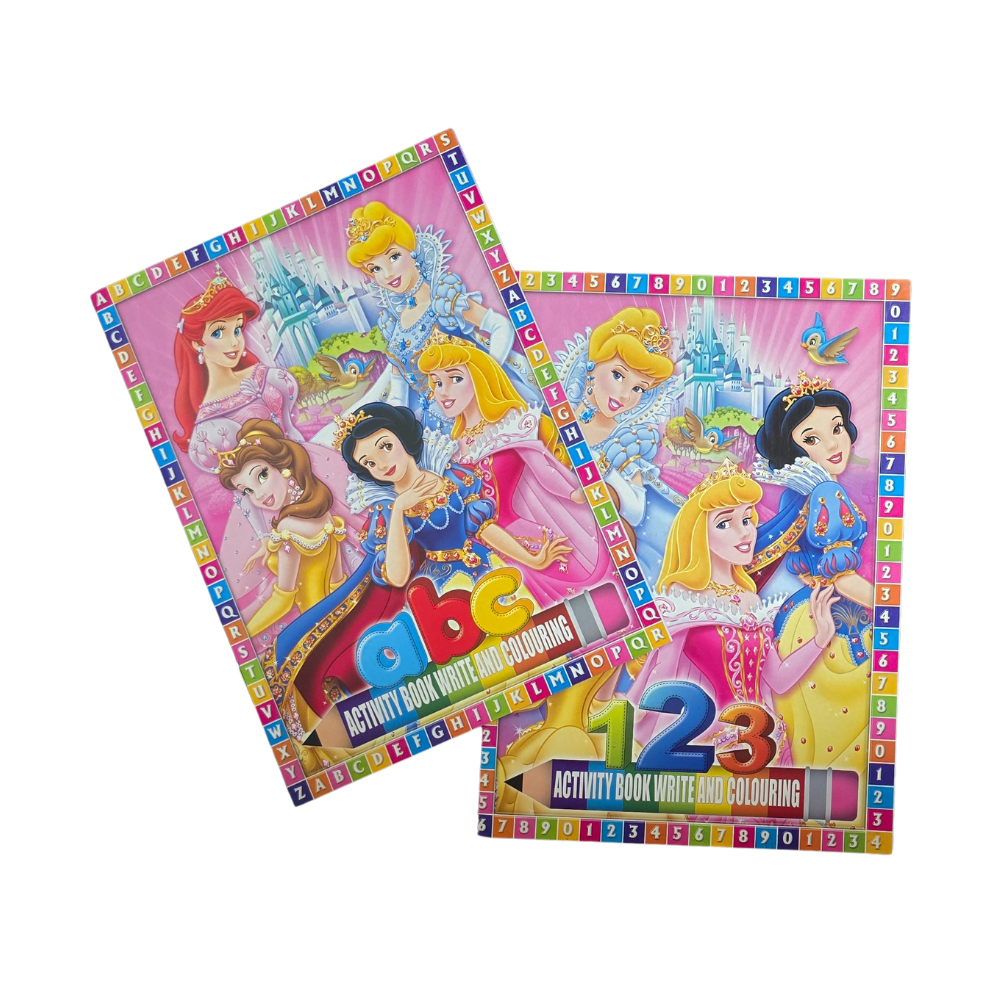 Princess Activity Set - Writing & Colouring Books ABC + 123 (Set of 2)