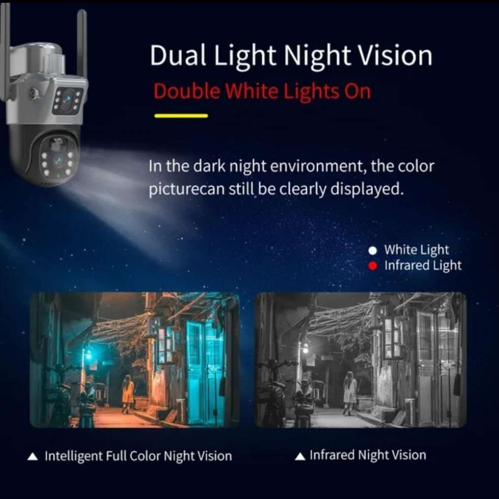 WiFi Solar Security Camera 4MP - Dual Lens 360° PTZ with Night Vision & Motion Detection