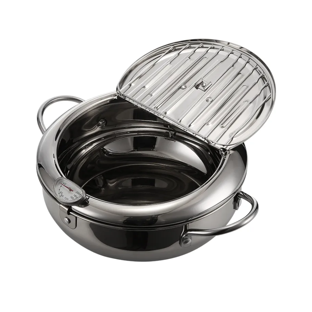 2.2L Stainless Steel Deep Frying Pot with Side Handles
