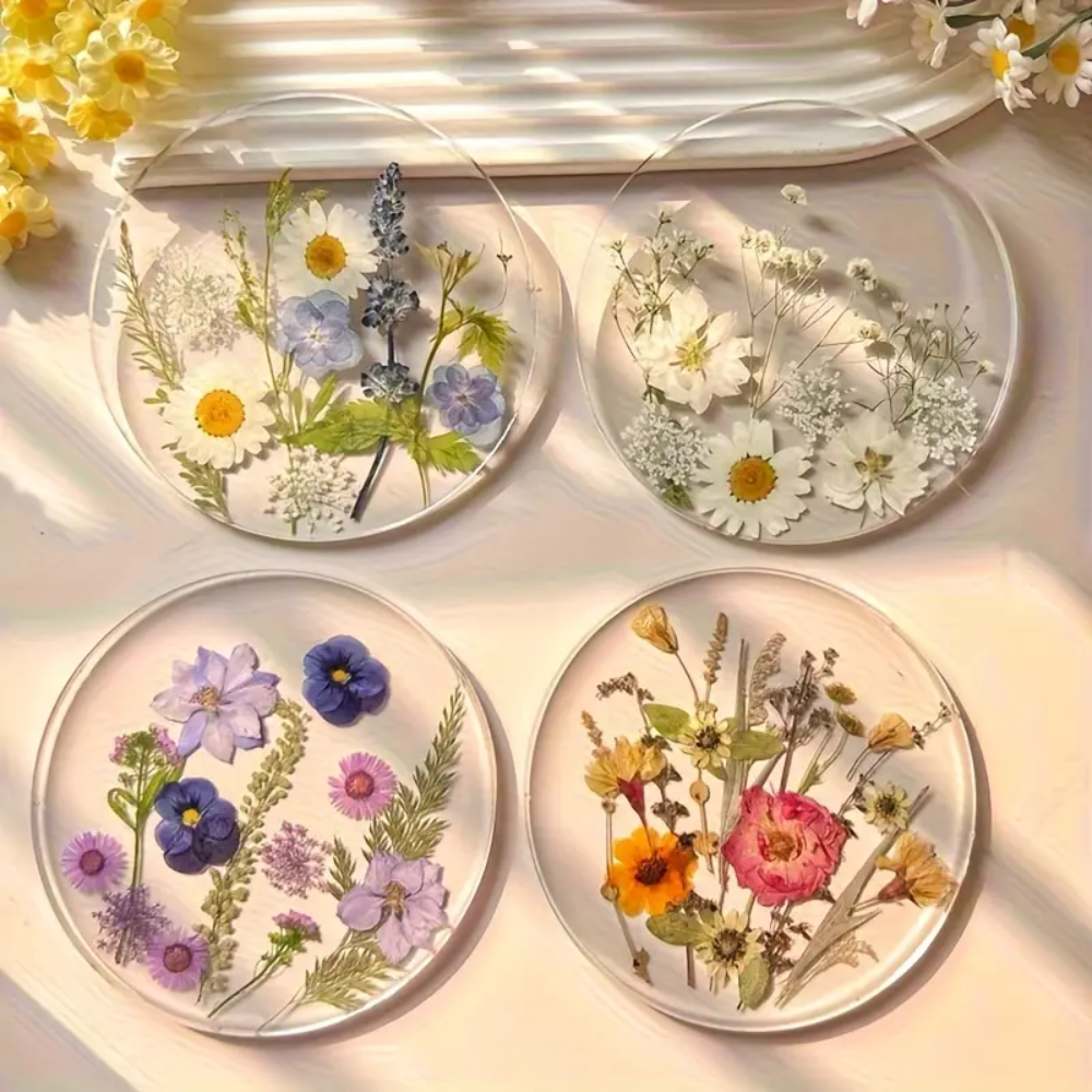 4-Piece Acrylic Wildflower Coaster Set – Floral Print