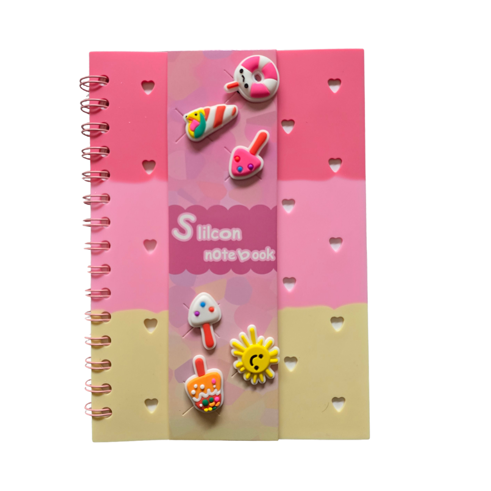 A5 Silicone Cover Notebook - Spiral Bound with Decorative Charm
