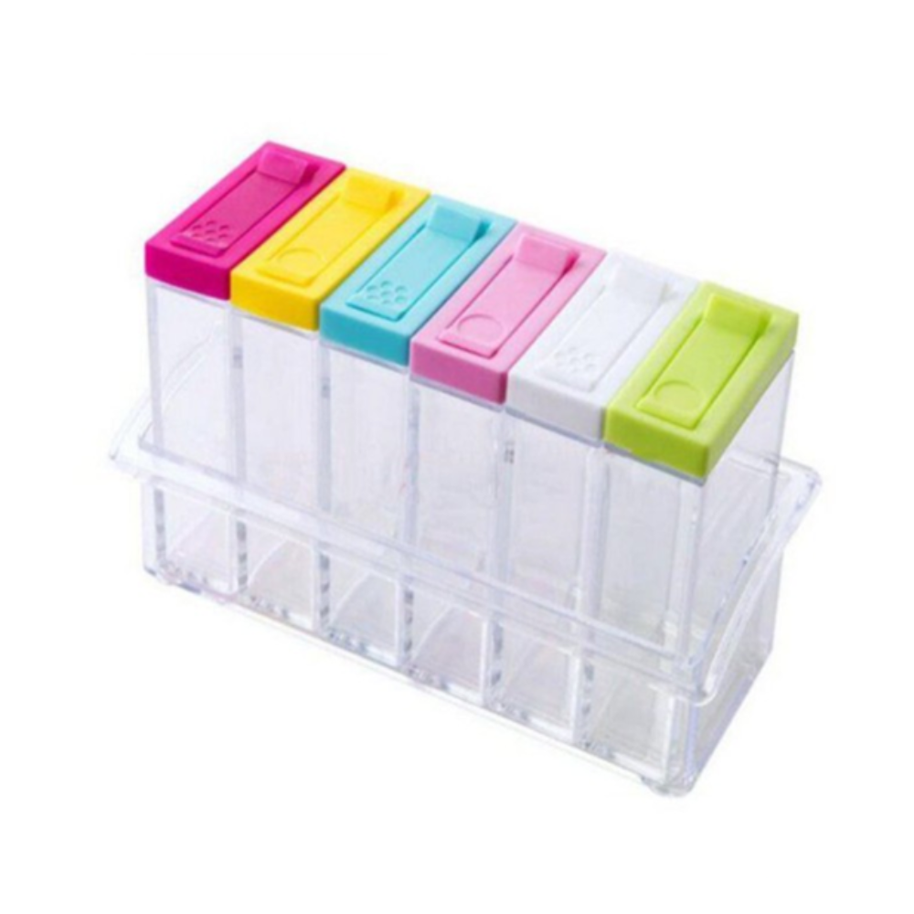 6-Piece Seasoning Spice Jar Set - Color-Coded Lids Kitchen Storage Containers