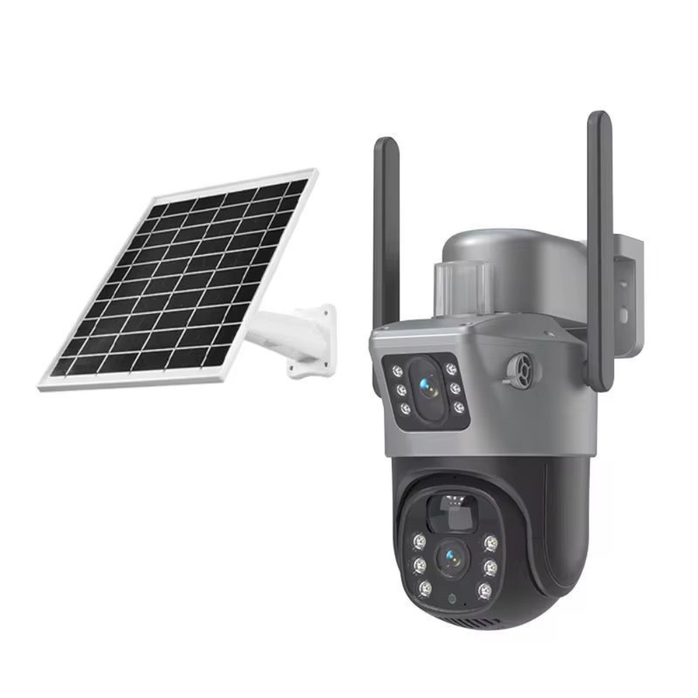 WiFi Solar Security Camera 4MP - Dual Lens 360° PTZ with Night Vision & Motion Detection