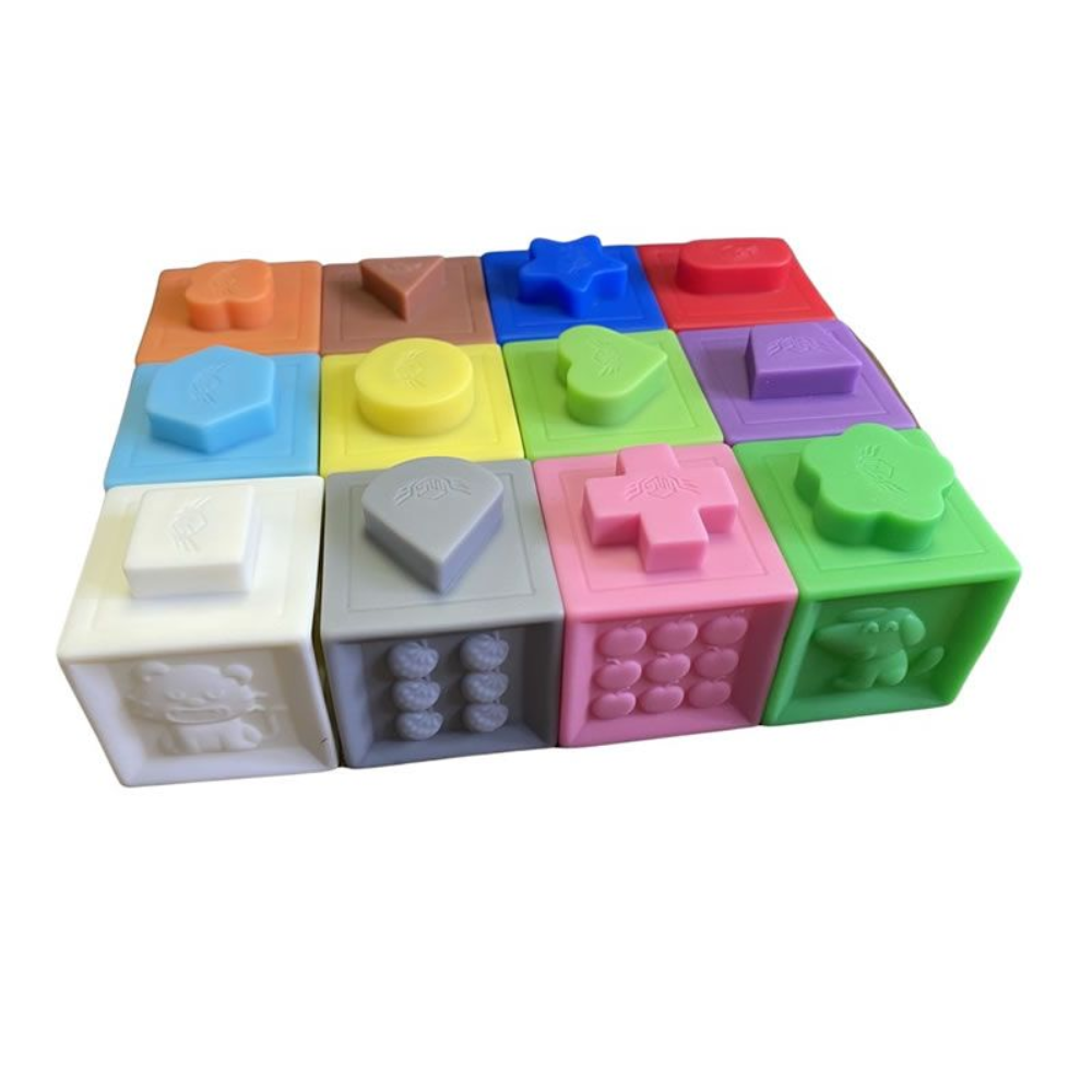 12Pcs Soft Building Blocks for Toddlers - Montessori Baby Blocks with Embossed Patterns