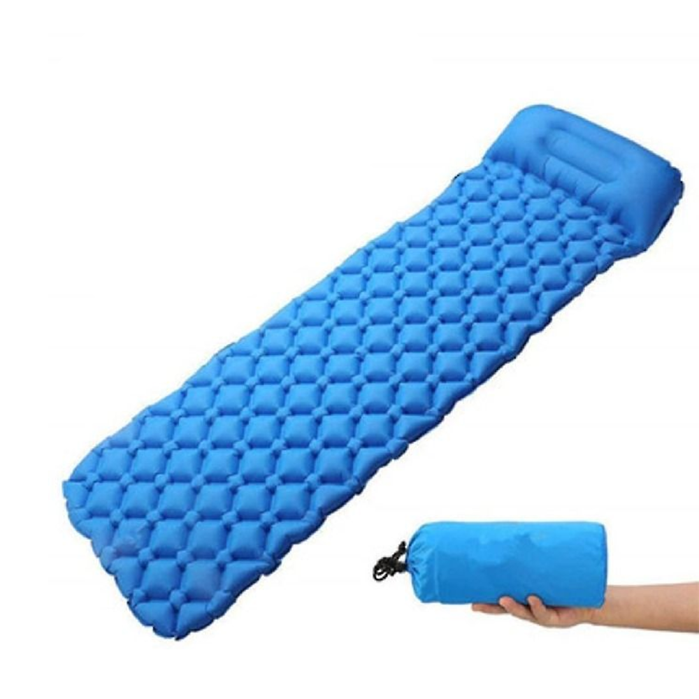 Camping Sleeping Pad with Pillow - Inflatable Mat with Built-in Foot Pump