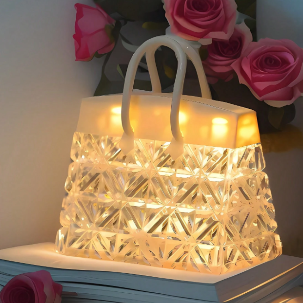 Crystal Handbag LED Night Light – Mini Decorative Mood Lamp for Bedroom, Shelves & Gifts (6.5 x 11.5 x 13.5cm)