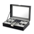 8 Slots PU Leather Jewelry Display Case - Black with Lock & Glass Top Watch Organizer DealRush