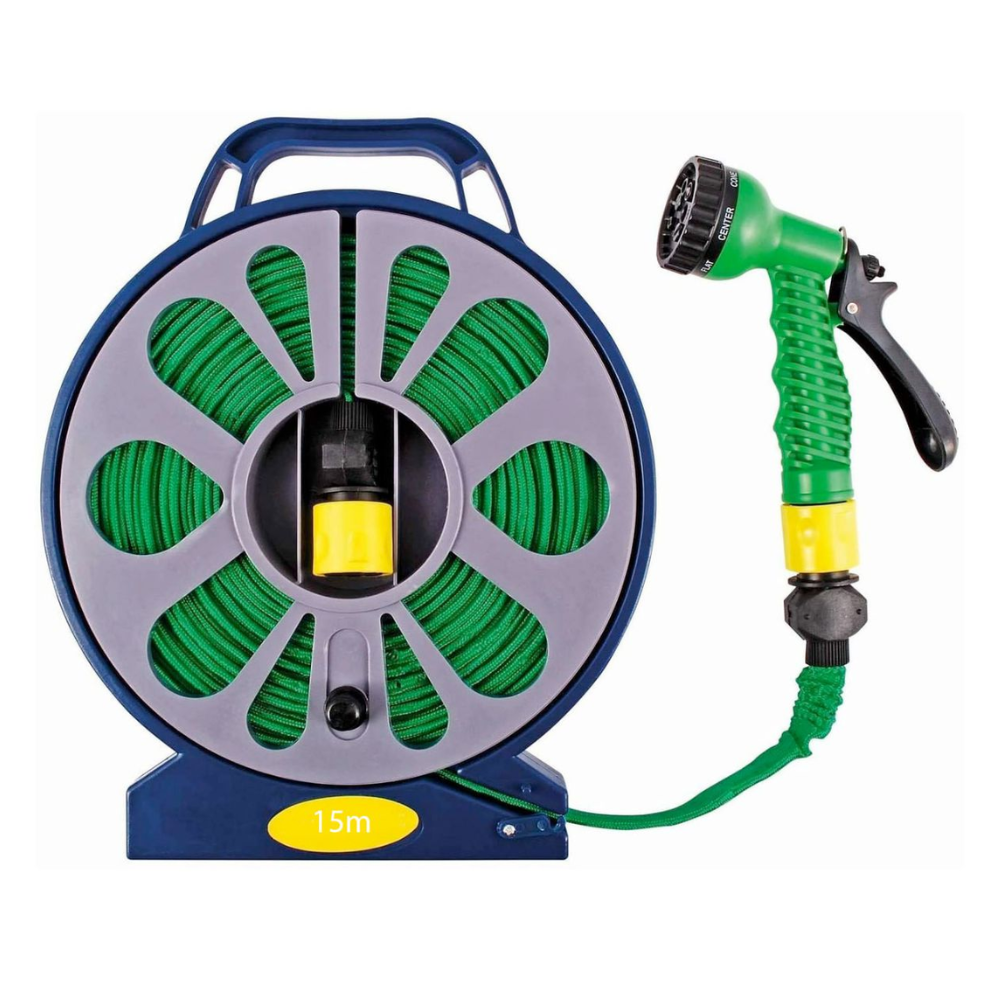 15m Flat Garden Hose with 7-Pattern Spray Gun