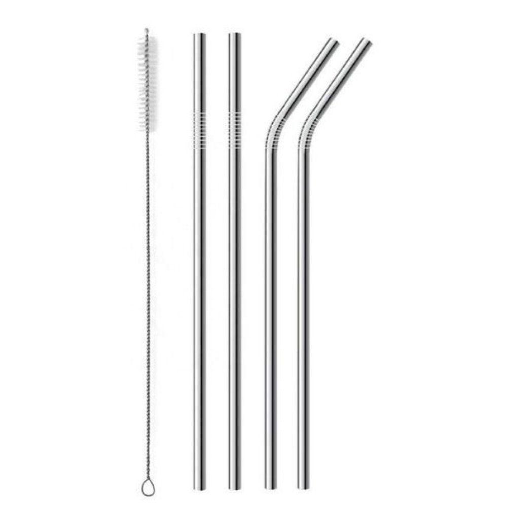 4-Piece Stainless Steel Straws Set - Eco-Friendly Reusable with Cleaning Brush