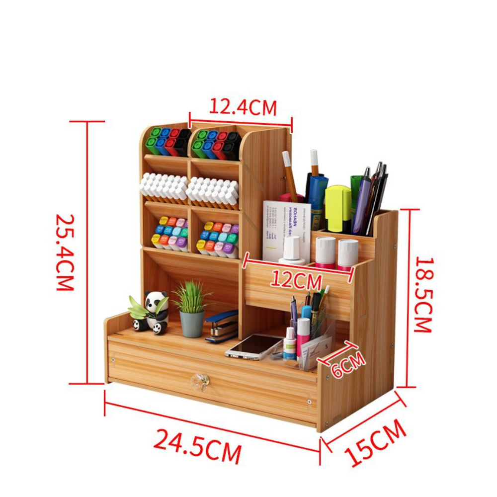 Wooden Desk Organizer with Drawers – 10 Compartment