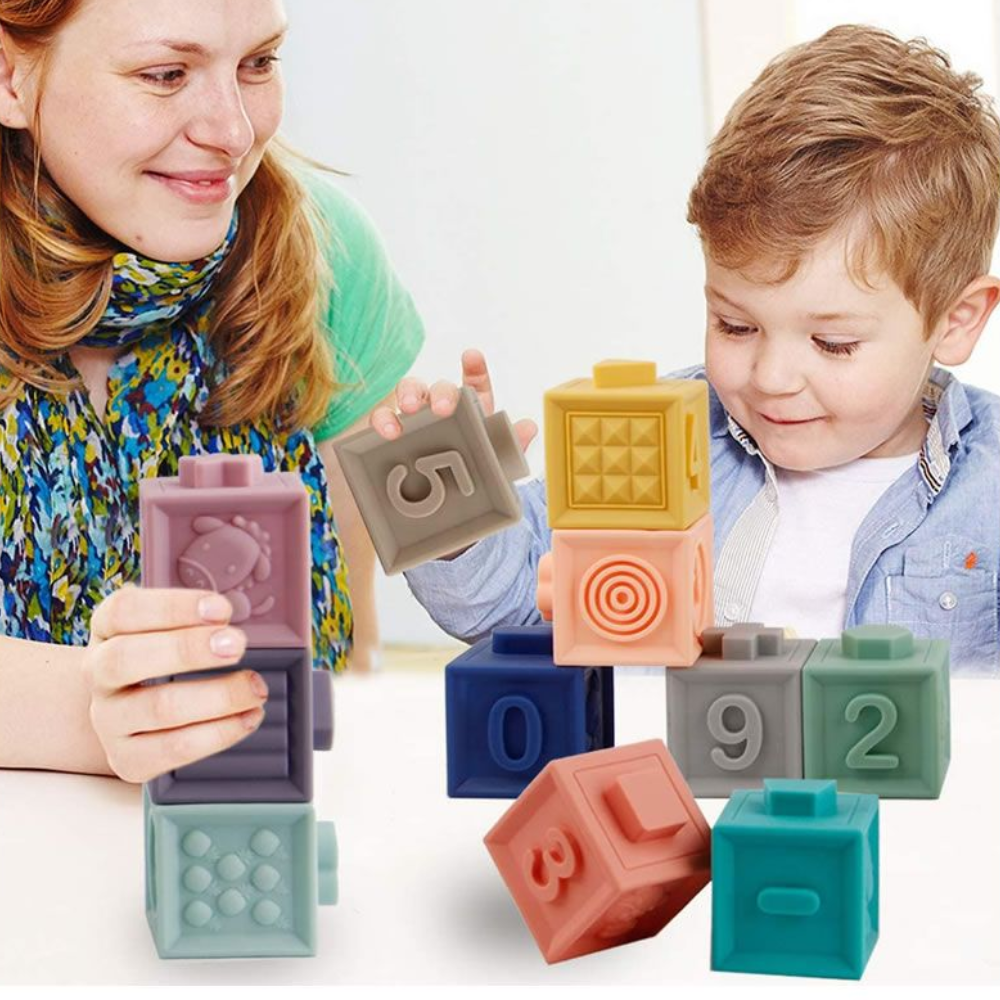 12Pcs Soft Building Blocks for Toddlers - Montessori Baby Blocks with Embossed Patterns