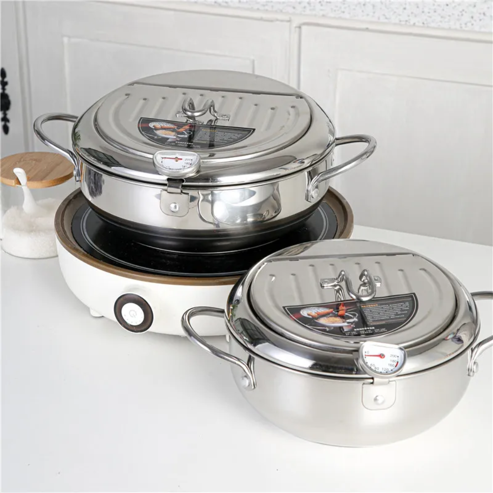 2.2L Stainless Steel Deep Frying Pot with Side Handles