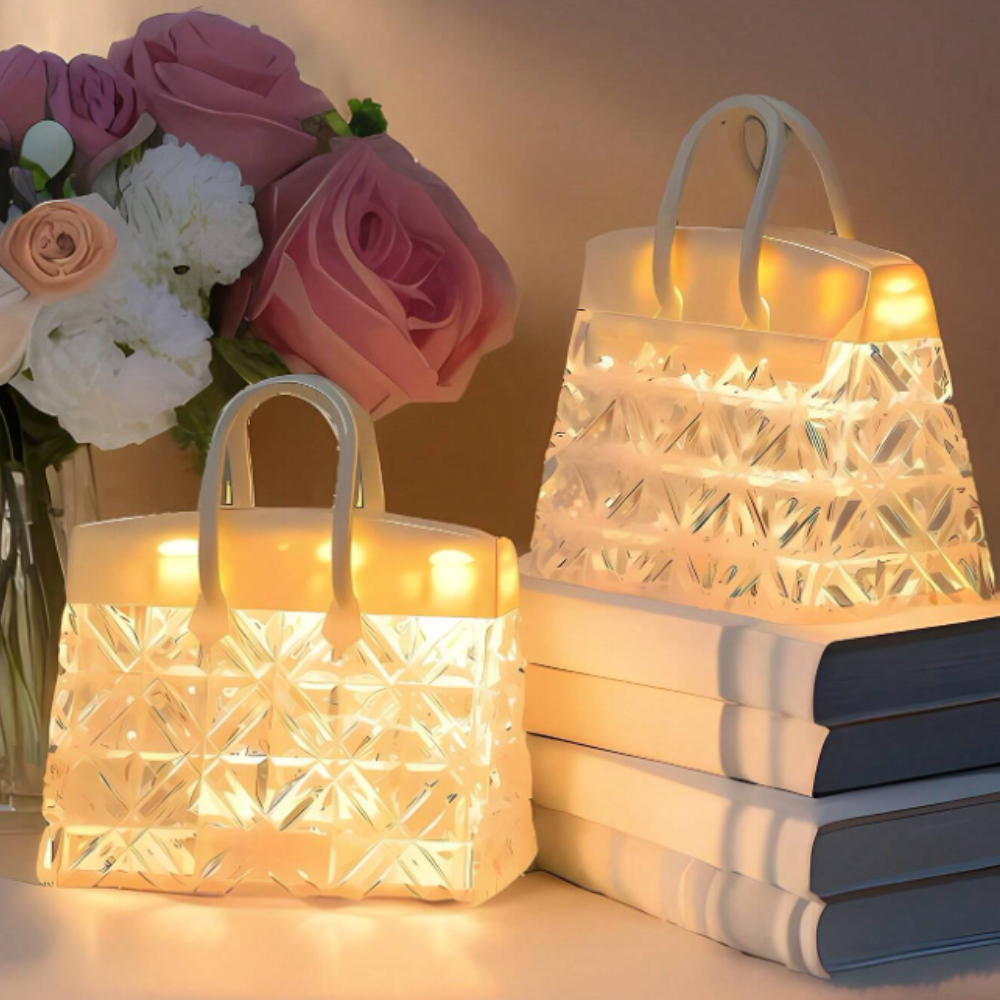 Crystal Handbag LED Night Light – Mini Decorative Mood Lamp for Bedroom, Shelves & Gifts (6.5 x 11.5 x 13.5cm)