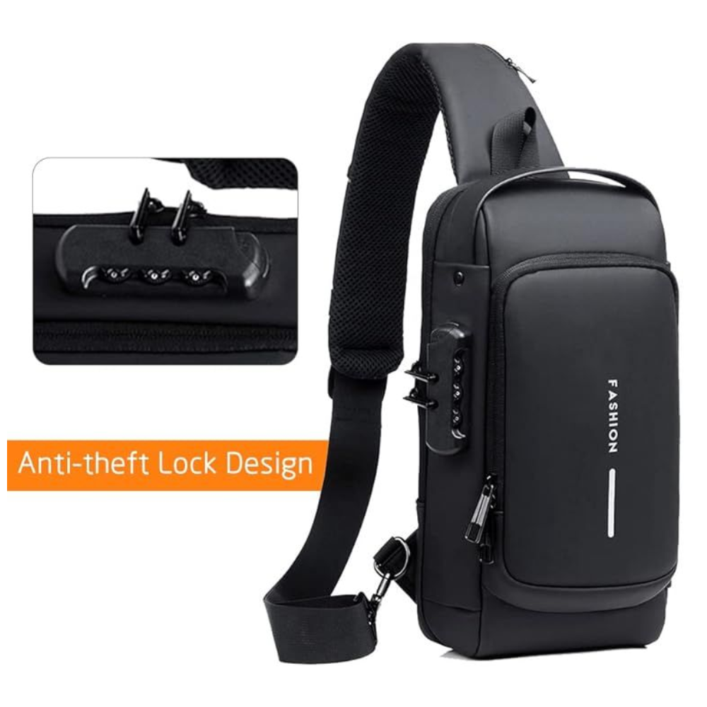 USB Charging Crossbody Sling Bag with Anti-Theft Lock - Waterproof Messenger Bag