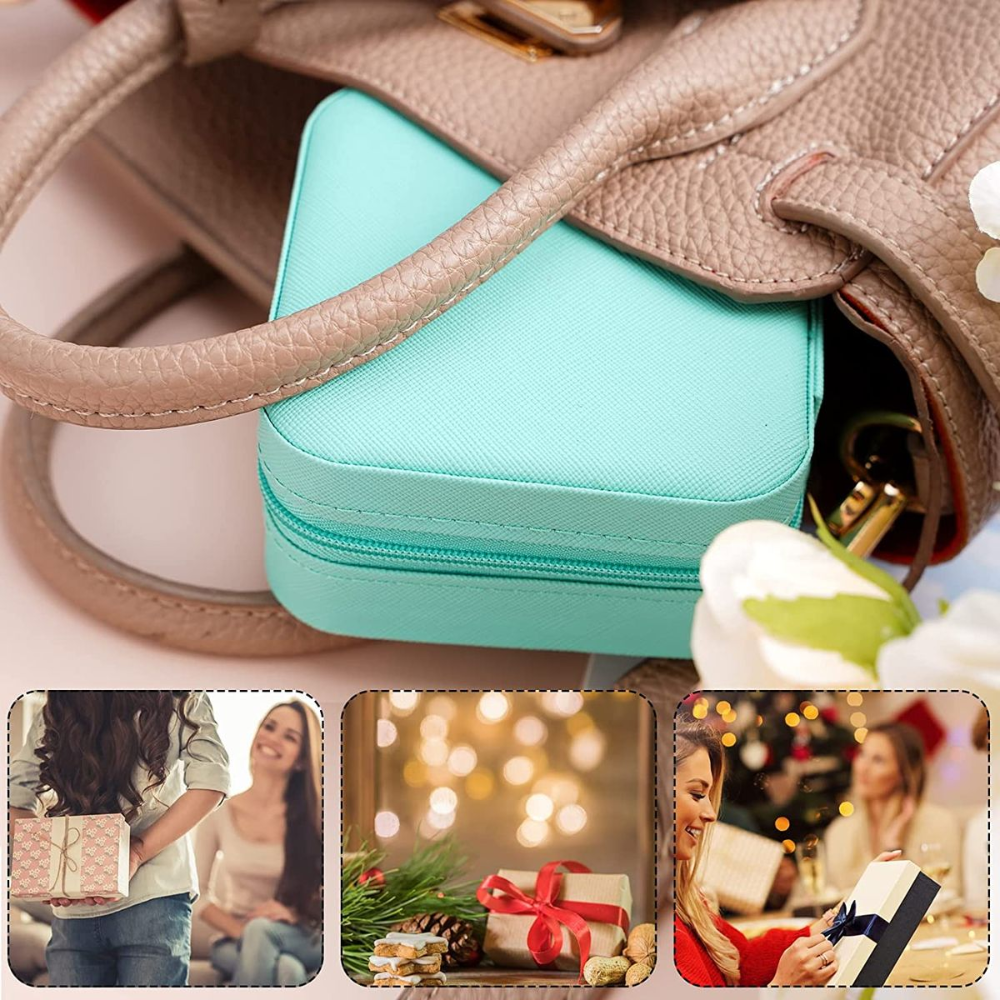 Mini Jewelry Box - Premium PU Leather Travel Organizer with Flannel Lining