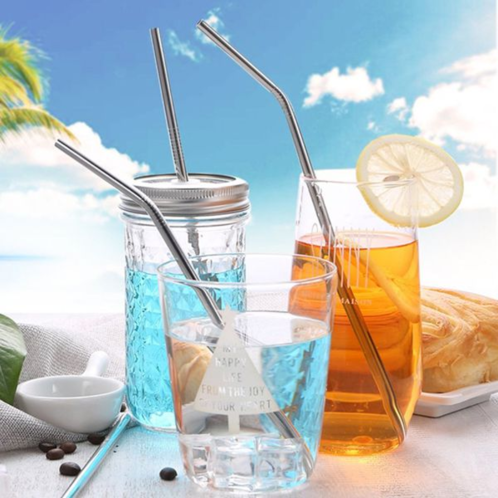 4-Piece Stainless Steel Straws Set - Eco-Friendly Reusable with Cleaning Brush