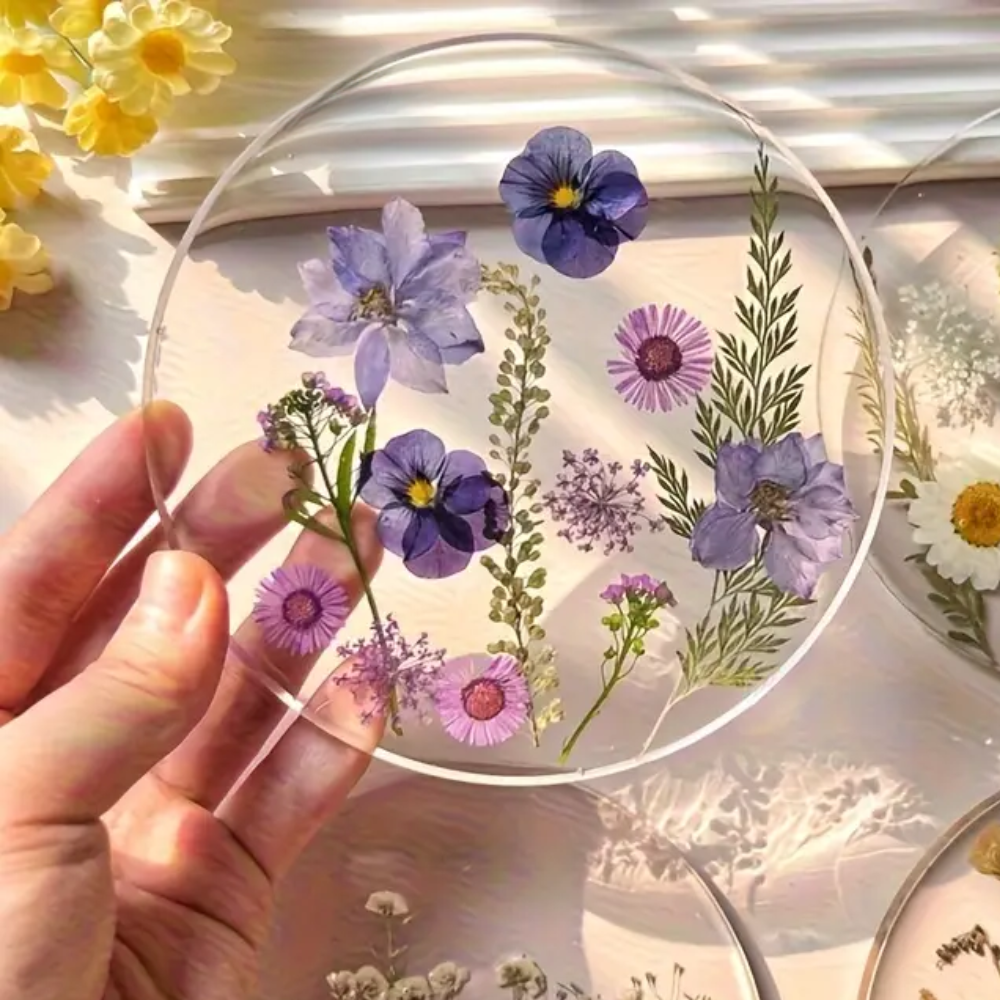 4-Piece Acrylic Wildflower Coaster Set – Floral Print