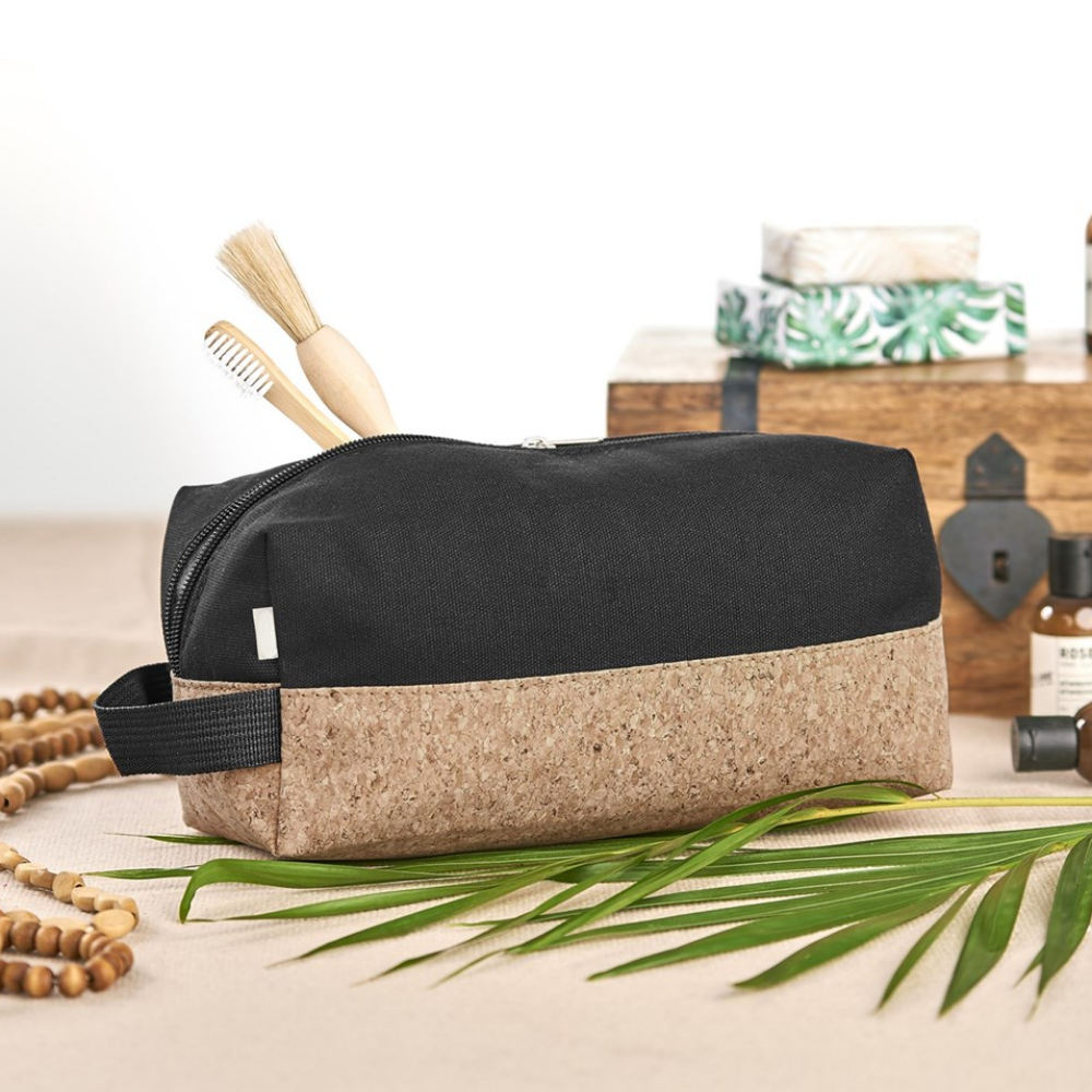 Cork & Cotton Toiletry Bag - Eco-Friendly Travel Organiser 24.5x11x11cm