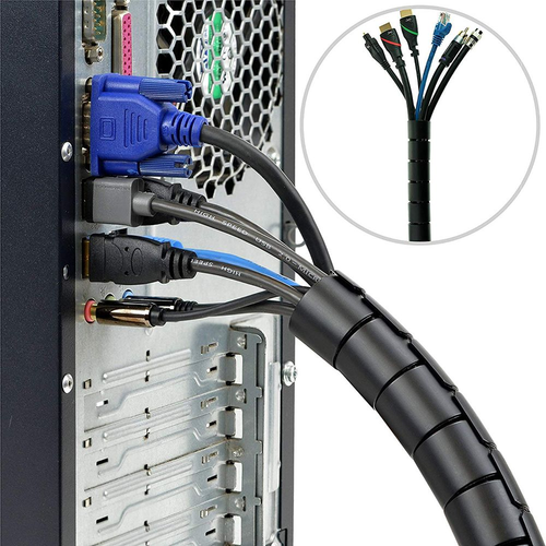 2m Cable Spiral Organizer Sleeve - Black Flexible PE Wire Management System DealRush