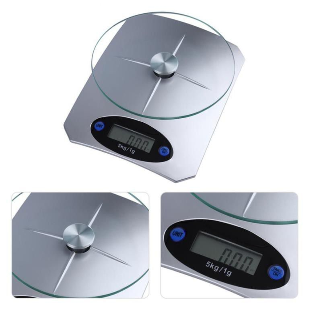 5kg Digital Kitchen Scales - Stylish LCD Food Weighing Scale with Multi-Unit Display