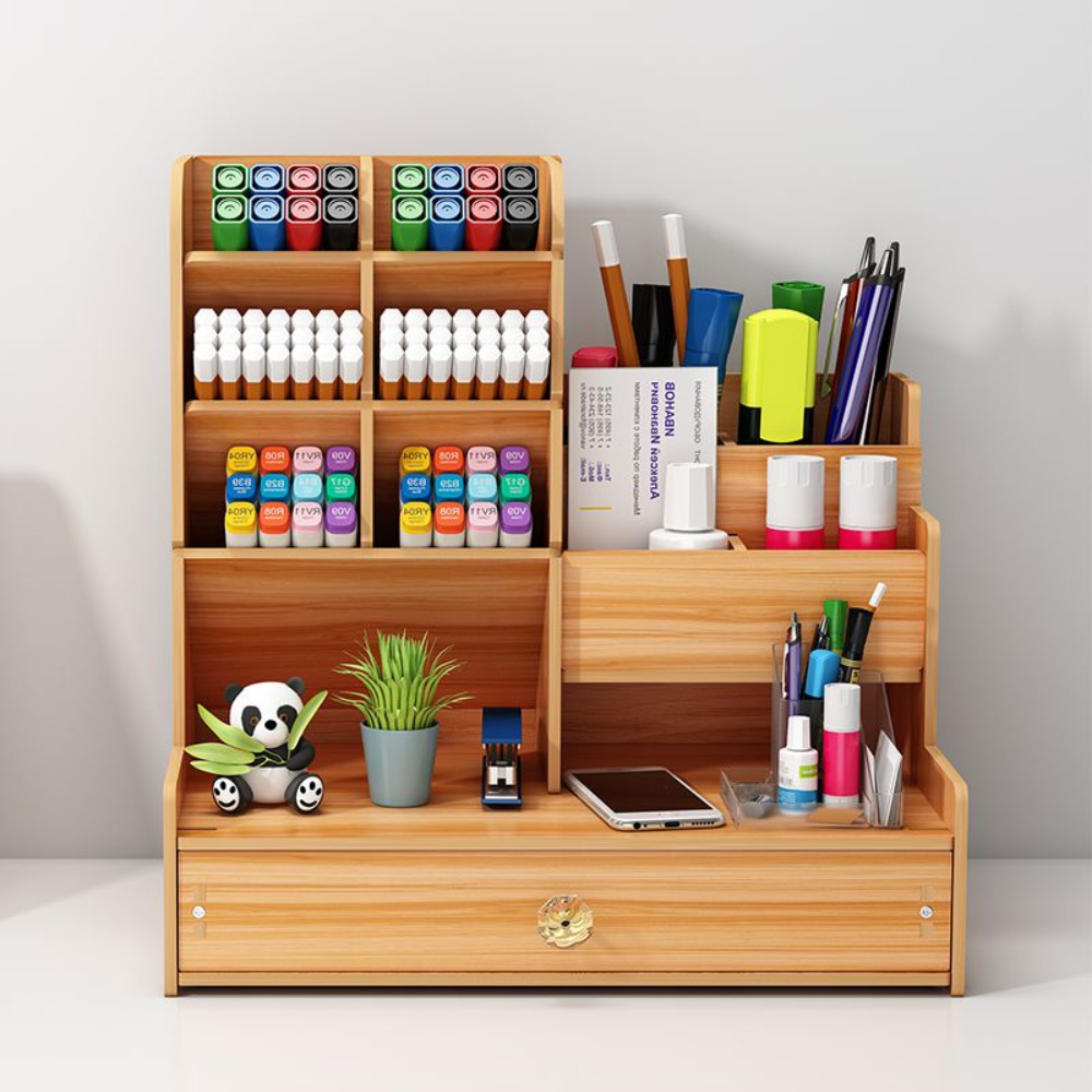 Wooden Desk Organizer with Drawers – 10 Compartment