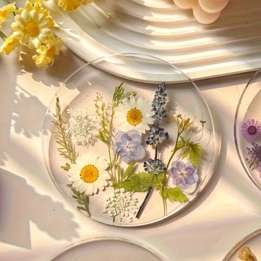 4-Piece Acrylic Wildflower Coaster Set – Floral Print