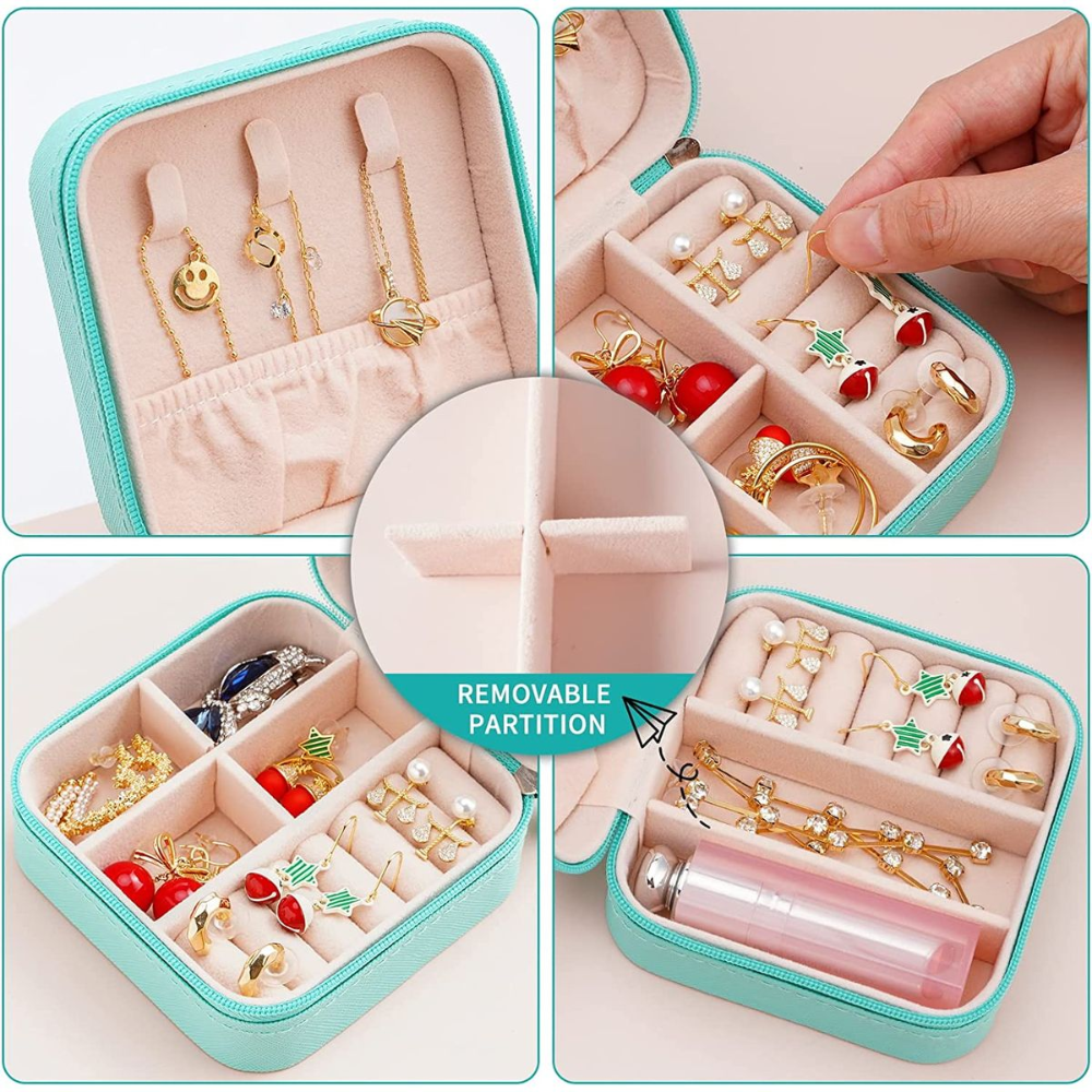 Mini Jewelry Box - Premium PU Leather Travel Organizer with Flannel Lining