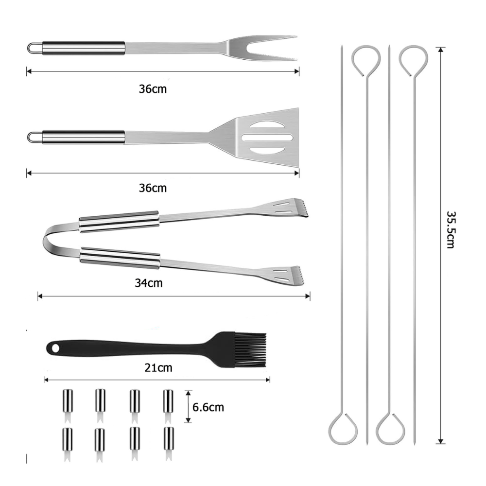 16-Piece Stainless Steel Braai Tool Set with Cross Back Apron - Complete Grilling Kit