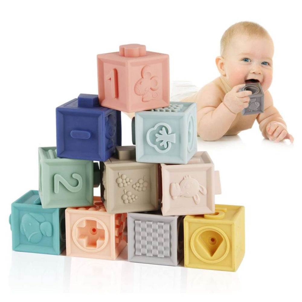 12Pcs Soft Building Blocks for Toddlers - Montessori Baby Blocks with Embossed Patterns