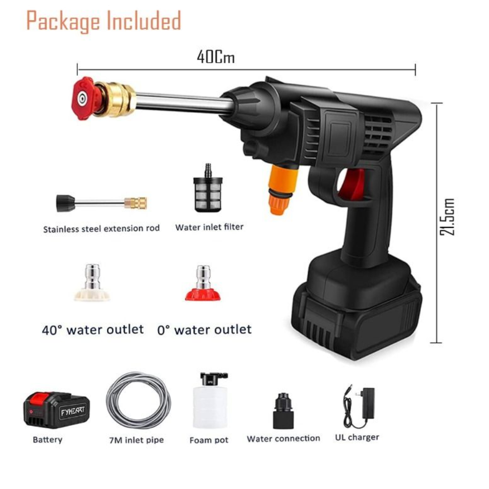 Cordless High-Pressure Power Washer - Portable Water Gun with 10,000mAh Battery