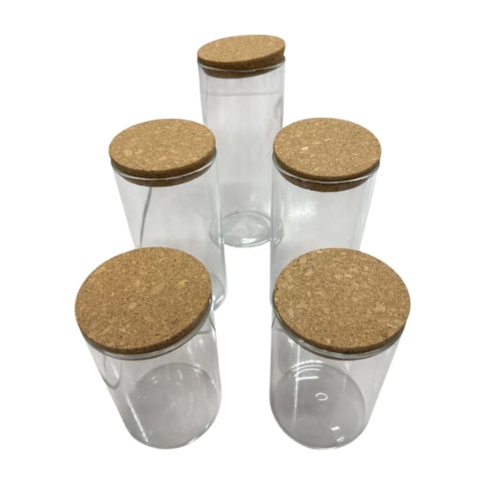 Eco-Friendly Bamboo Glass Storage Jar Set - 5 Piece Cylinder Collection