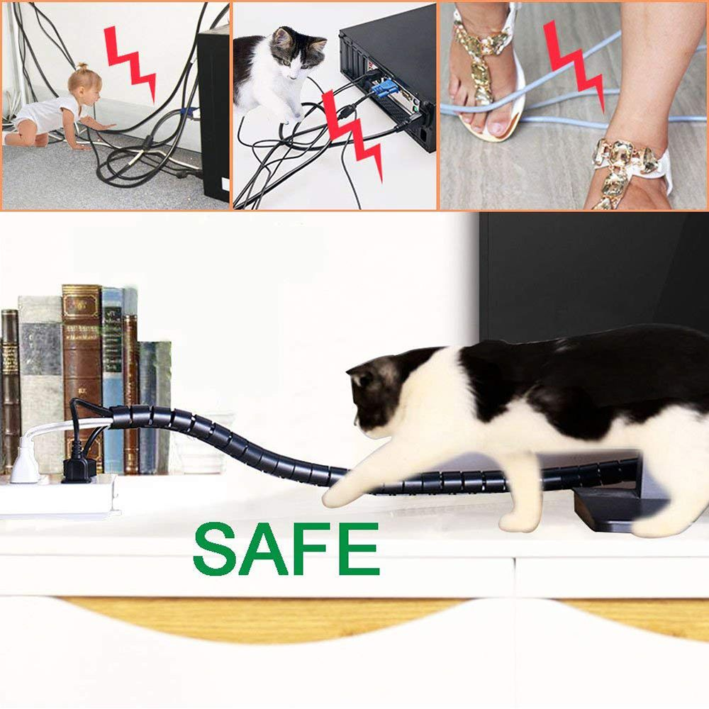 2m Cable Spiral Organizer Sleeve - Black Flexible PE Wire Management System DealRush