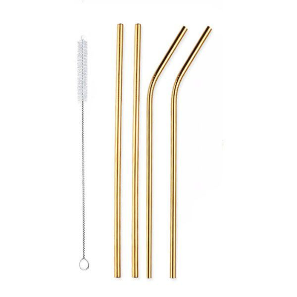 4-Piece Stainless Steel Straws Set - Eco-Friendly Reusable with Cleaning Brush