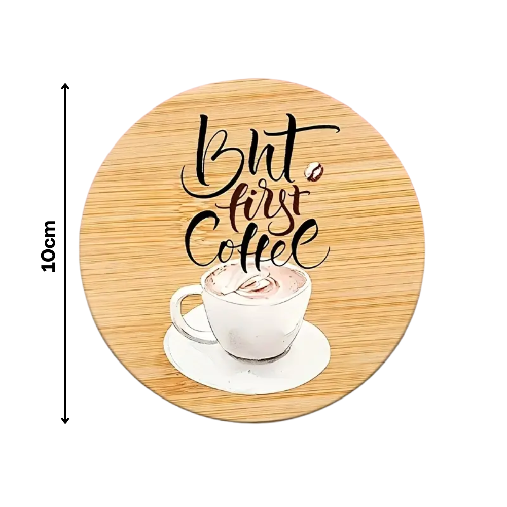 6-Piece Coffee Quote Coaster Set – Rustic Wood Look