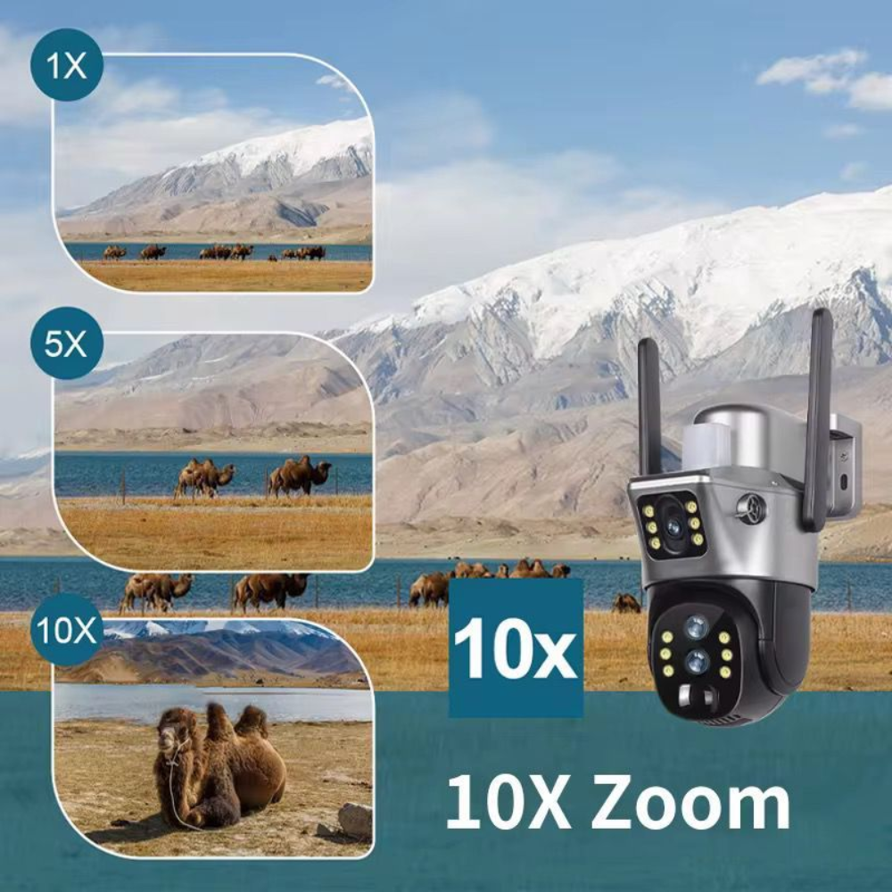 WiFi Solar Security Camera 4MP - Dual Lens 360° PTZ with Night Vision & Motion Detection