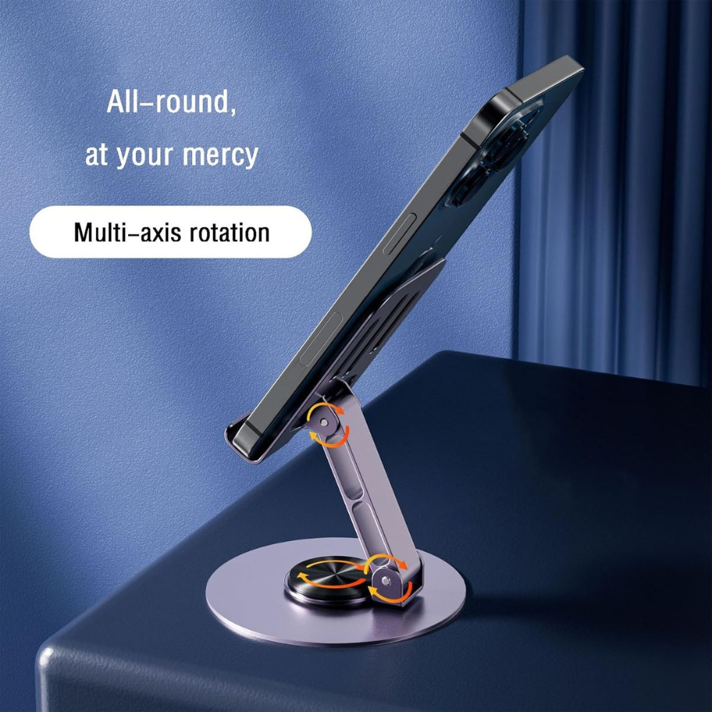 360° Rotatable Dual Folding Cell Phone Stand - Black