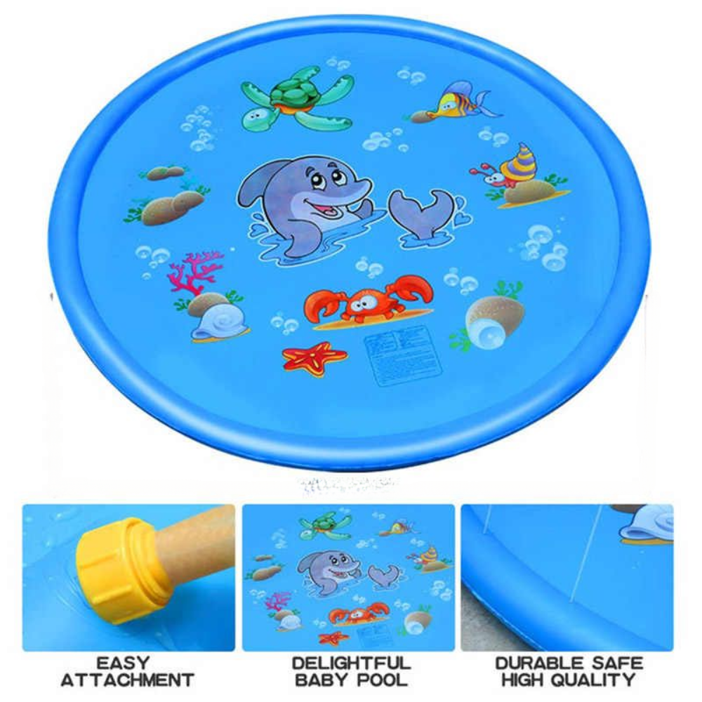 Kids Inflatable Sprinkler Pool Mat - Blue Splash Pad & Wading Pool (100cm & 170cm)
