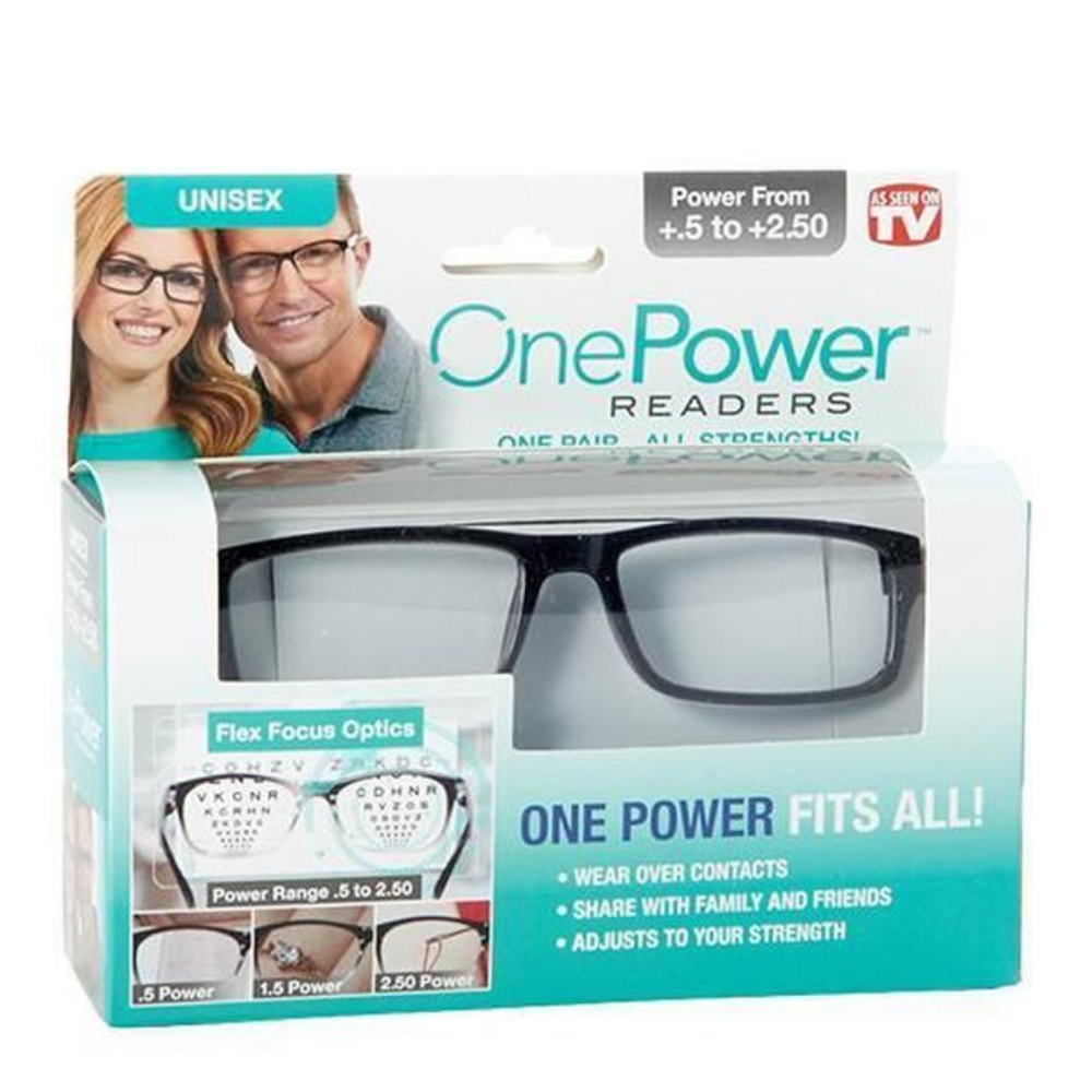 One Power Readers Glasses - Flex-Focus Adjustable Reading Glasses 0.5X to 2.5X