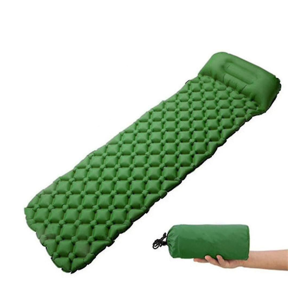 Camping Sleeping Pad with Pillow - Inflatable Mat with Built-in Foot Pump