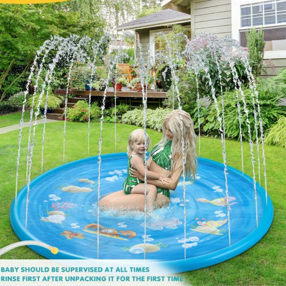 Kids Inflatable Sprinkler Pool Mat - Blue Splash Pad & Wading Pool (100cm & 170cm)